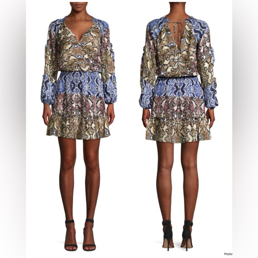 PARKER‎ Gladis Python Print 100% SILK Georgette Mini Dress, Size S, Retail $368
